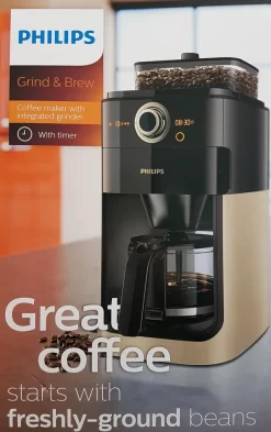 Philips HD7768/90 Grind & Brew Filter Kaffeemaschine, Mahlwerk, Timer, Champagner/schwarz