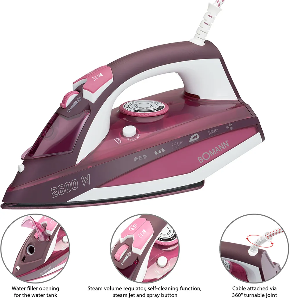 BOMANN Dampfbügelautomat DB 6005 CB Weiß/rot Dampf Bügeleisen 7 Funktionen 4 BOMANN Dampfbügelautomat DB 6005 CB Weiß/rot Dampf Bügeleisen 7 Funktionen – Bild 4