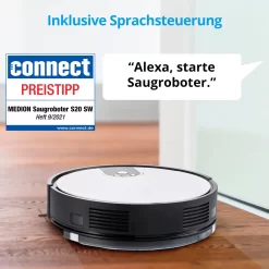 MEDION Saugroboter Mit Wischfunktion Und Zyklon Technologie S20 SW (Alexa App Steuerung, Modell 2021, Extra Flach, Regulierbare Wasserabgabe, Ladestation, Tierhaar Allergiker Optimiert) -Philips Haushaltsgeräte Verkaufsgeschäft 28413e598262052f1068fa27291c4d6a