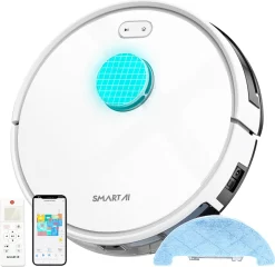 2022 SmartAI S9 Saugroboter Staubsauger Robot Wischroboter Automatisch APP Fernbedienung 4000PA Roboterstaubsauger Vacuum Reinigung Weiß