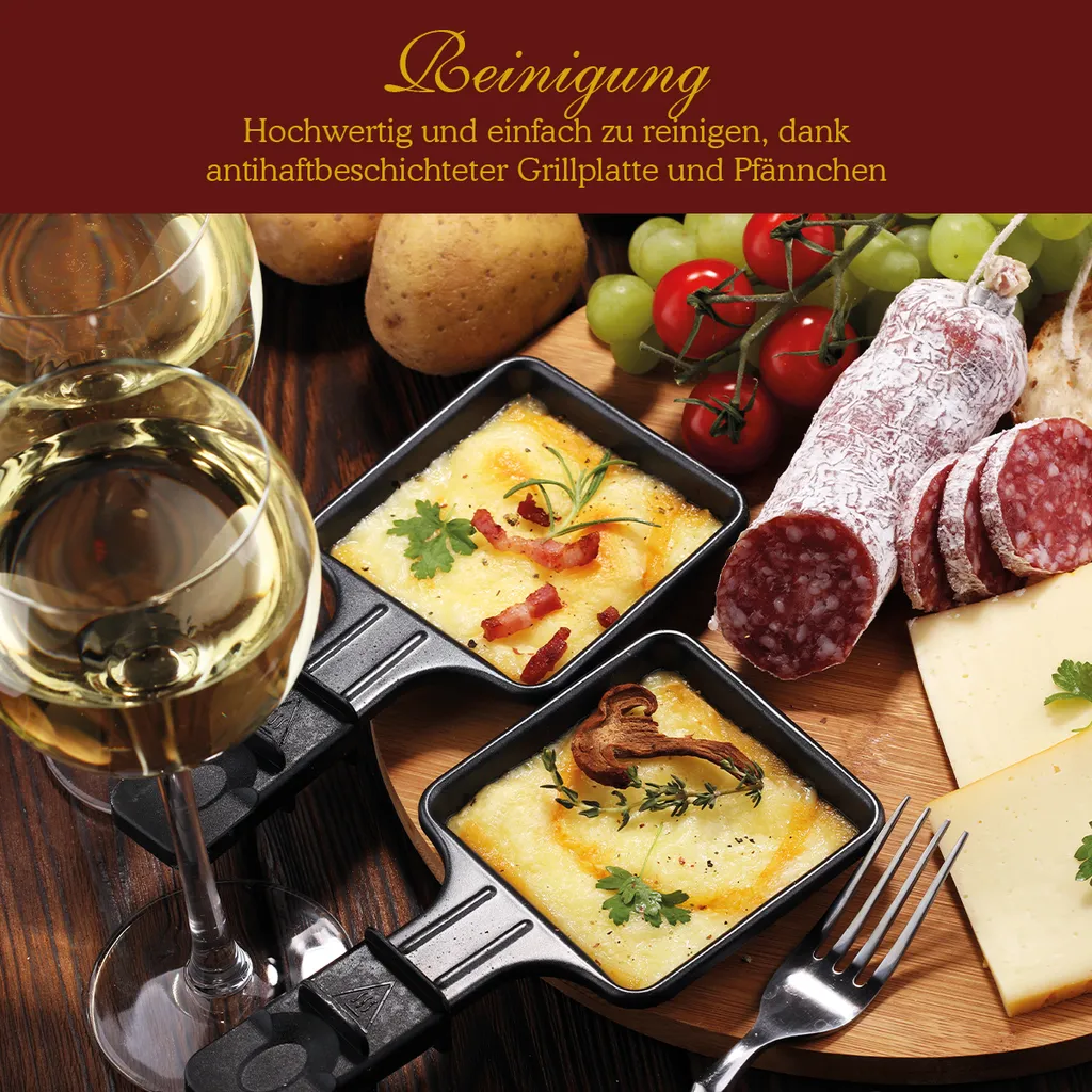 Clatronic Raclette Grill RG 3592 Schwarz / Party / Ideal Für 2 Personen / Tischgrill / Cool Touch-Gehäuse / Antihaftbeschichtet 5 Clatronic Raclette Grill RG 3592 Schwarz / Party / Ideal Für 2 Personen / Tischgrill / Cool Touch-Gehäuse / Antihaftbeschichtet – Bild 5