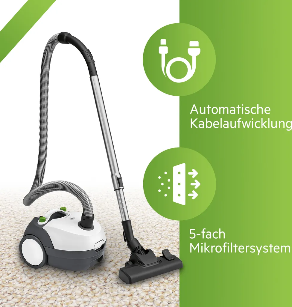 Clatronic Bodenstaubsauger Mit Beutel, Starke Leistung Gegen Staub, Tierhaare, Krümel U.a., Für Teppich- Und Hartböden, 5-Fach Mikrofiltersystem, Edelstahl-Teleskoprohr, Weiß, BS 1300 4 Clatronic Bodenstaubsauger Mit Beutel, Starke Leistung Gegen Staub, Tierhaare, Krümel U.a., Für Teppich- Und Hartböden, 5-Fach Mikrofiltersystem, Edelstahl-Teleskoprohr, Weiß, BS 1300 – Bild 4