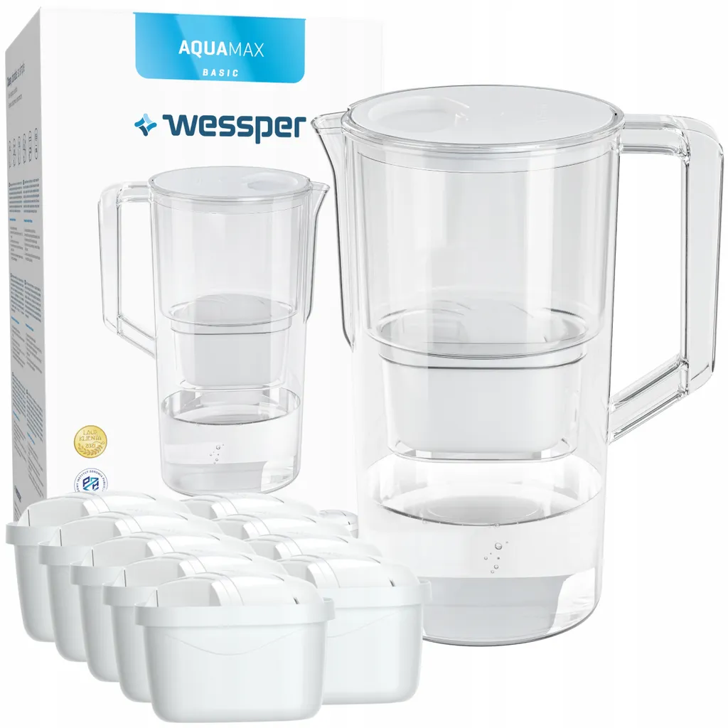 Wessper AquaMax Basic 2.5L Karaffe Filtrante + 10x Cartouche Filtrante En Blanc 1 Wessper AquaMax Basic 2.5L Karaffe Filtrante + 10x Cartouche Filtrante En Blanc