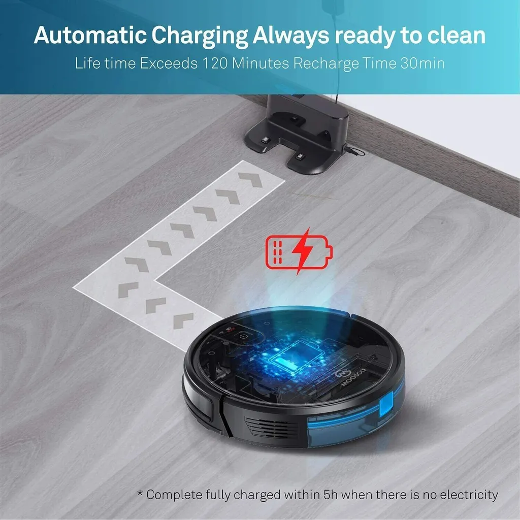 MooSoo Roboter-Staubsauger, 2000Pa Superdünner Intelligenter Selbstladender Roboter-Staubsauger Mit Sprachfunktion Alexa & Google Assistent 7 MooSoo Roboter-Staubsauger, 2000Pa Superdünner Intelligenter Selbstladender Roboter-Staubsauger Mit Sprachfunktion Alexa & Google Assistent – Bild 7