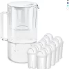 Wessper Glas Wasserfilter 2,5 L Mit 10 Filterkartuschen, Kompatibel Mit Brita Classic-Weiß