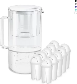 Wessper Glas Wasserfilter 2,5 L Mit 10 Filterkartuschen, Kompatibel Mit Brita Classic-Weiß