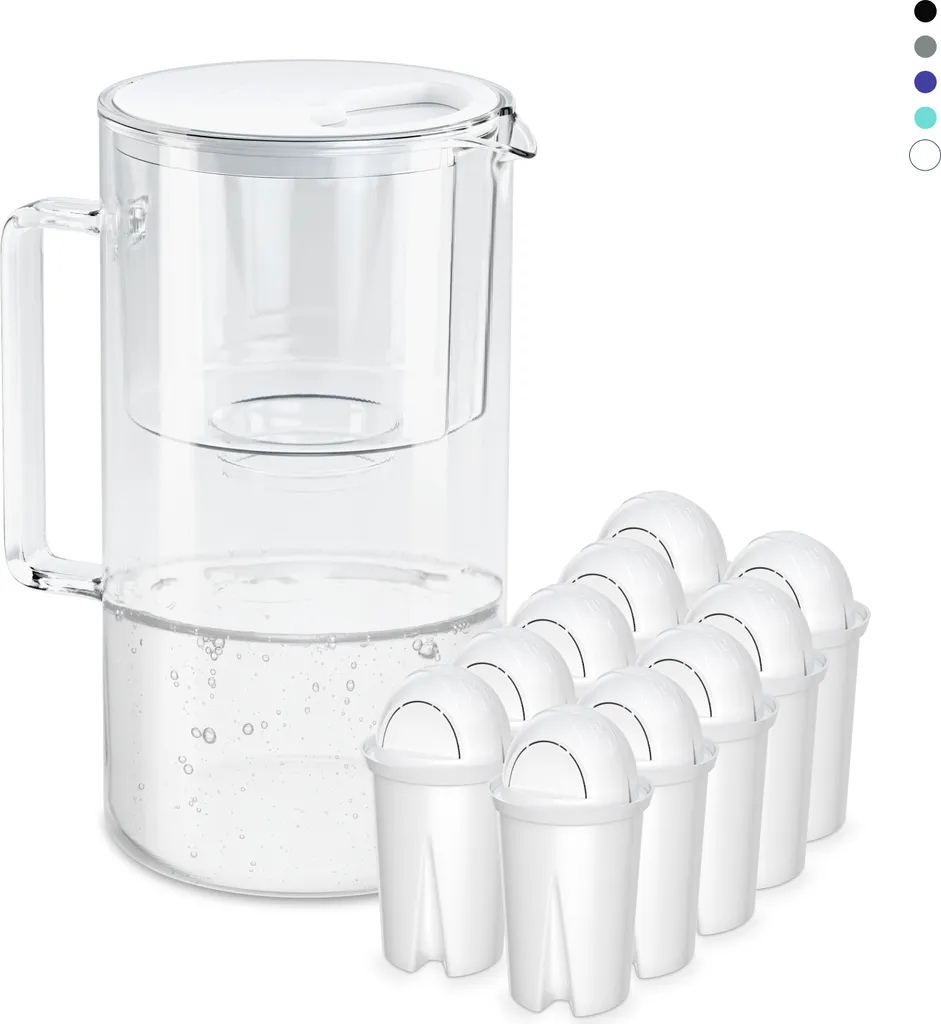 Wessper Glas Wasserfilter 2,5 L Mit 10 Filterkartuschen, Kompatibel Mit Brita Classic-Weiß 1 Wessper Glas Wasserfilter 2,5 L Mit 10 Filterkartuschen, Kompatibel Mit Brita Classic-Weiß