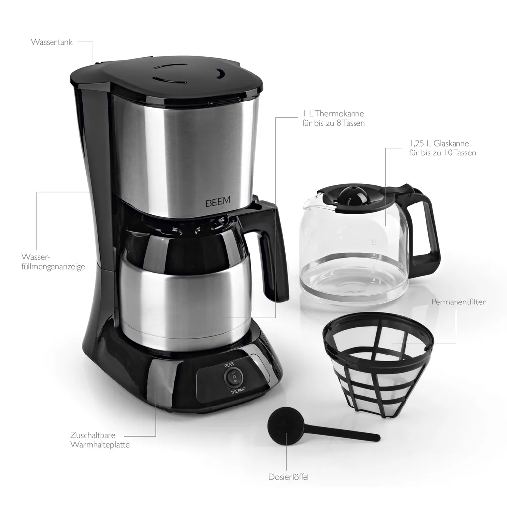 Kaffeemaschine Filter Kaffeemaschine 10 Tassen Thermoskanne Edelstahl Glaskanne 3 Kaffeemaschine Filter Kaffeemaschine 10 Tassen Thermoskanne Edelstahl Glaskanne – Bild 3