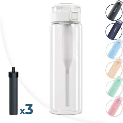Wessper Wasserfilterflasche, Trinkflasche Aus Borosilikat Glas 680 Ml, Bpa Frei Wasserflasche Mit Filter Für Kohlensäurehaltige Getränke | Filterflasche Outdoor, Aktivkohle Filter Strohhalm- Minze + 3