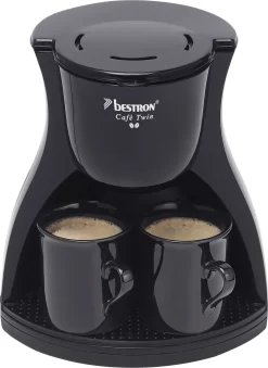 Bestron Duo-Kaffeemaschine Inkl. 2 Tassen, Für Gemahlenen Filterkaffee, 450 Watt, Schwarz