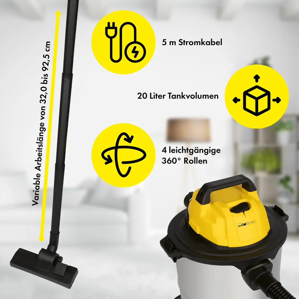 Clatronic Nass Trockensauger 3in1 Trockensauger Nasssauger Und Gebläsefunktion, 20L Tank, Extra Langes Kabel (5m) Inkl. Aufsätze U. Auswaschbarem Permanentfilter, 1200 Watt, BS 1313 2 Clatronic Nass Trockensauger 3in1 Trockensauger Nasssauger Und Gebläsefunktion, 20L Tank, Extra Langes Kabel (5m) Inkl. Aufsätze U. Auswaschbarem Permanentfilter, 1200 Watt, BS 1313 – Bild 2
