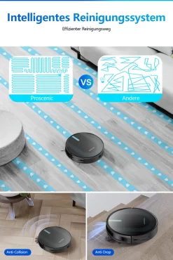 Proscenic 850T WLAN 3-in-1 Saugroboter Mit Wischfunktion Staubsauger Roboter Saug-Wisch-Roboter Wischroboter Kombi-Gerät 3,000Pa 2600mAh Alexa Google Home APP -Philips Haushaltsgeräte Verkaufsgeschäft 7e77a3afbc8aa69559b4cb9696286f16