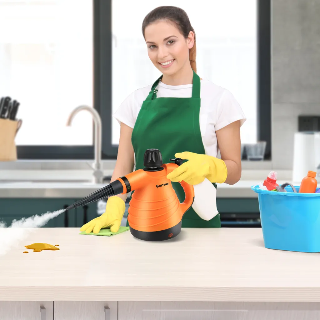 COSTWAY Dampfreiniger Inkl. 9 Zubehör, Handdampfreiniger, Dampfreinigen Handgerät 3 Bar / 250ml / 1050W / 4min Aufheizzeit/für Teppiche, Vorhänge, Autositze, Küche (Orange) 2 COSTWAY Dampfreiniger Inkl. 9 Zubehör, Handdampfreiniger, Dampfreinigen Handgerät 3 Bar / 250ml / 1050W / 4min Aufheizzeit/für Teppiche, Vorhänge, Autositze, Küche (Orange) – Bild 2