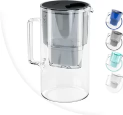 Wessper Wasserfilterkanne Aus Glas 2.5 L Kompatibel Mit Brita-Wasserfilterkartuschen, Inklusive 1 Wasserfilter-Kartusche, Reduziert Kalk Und Chlor, Schwarz