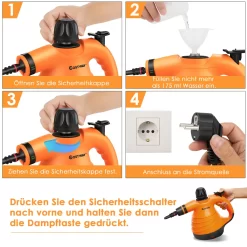 COSTWAY Dampfreiniger Inkl. 9 Zubehör, Handdampfreiniger, Dampfreinigen Handgerät 3 Bar / 250ml / 1050W / 4min Aufheizzeit/für Teppiche, Vorhänge, Autositze, Küche (Orange) 8 COSTWAY Dampfreiniger Inkl. 9 Zubehör, Handdampfreiniger, Dampfreinigen Handgerät 3 Bar / 250ml / 1050W / 4min Aufheizzeit/für Teppiche, Vorhänge, Autositze, Küche (Orange) -Philips Haushaltsgeräte Verkaufsgeschäft ab6b72575a02a7bb3d09a5f17951ac61