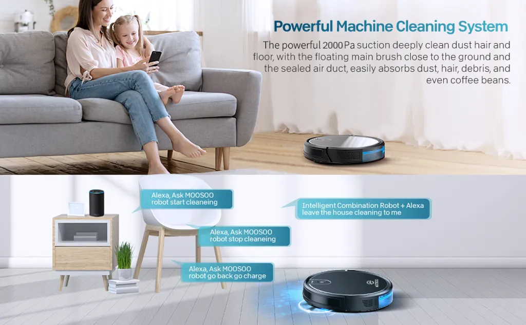 MooSoo Roboter-Staubsauger, 2000Pa Superdünner Intelligenter Selbstladender Roboter-Staubsauger Mit Sprachfunktion Alexa & Google Assistent 8 MooSoo Roboter-Staubsauger, 2000Pa Superdünner Intelligenter Selbstladender Roboter-Staubsauger Mit Sprachfunktion Alexa & Google Assistent – Bild 8