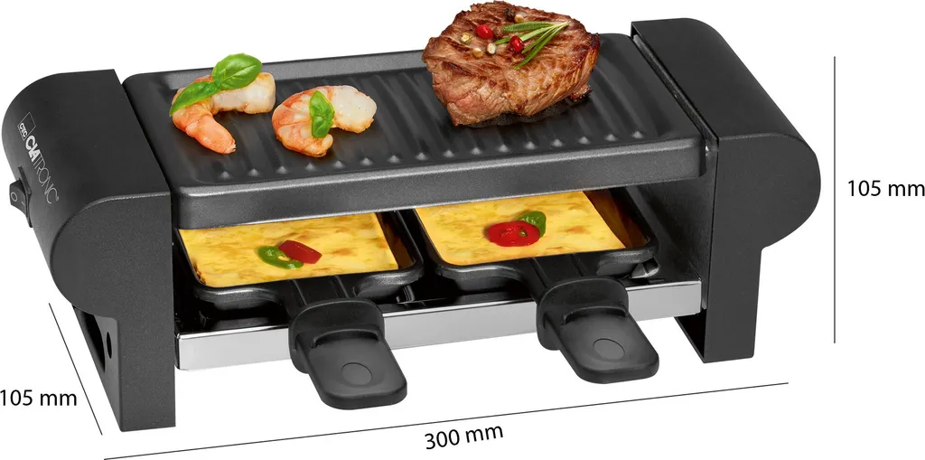 Clatronic Raclette Grill RG 3592 Schwarz / Party / Ideal Für 2 Personen / Tischgrill / Cool Touch-Gehäuse / Antihaftbeschichtet 9 Clatronic Raclette Grill RG 3592 Schwarz / Party / Ideal Für 2 Personen / Tischgrill / Cool Touch-Gehäuse / Antihaftbeschichtet – Bild 9
