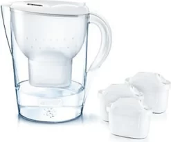 Brita Fill & Enjoy Starterpaket Marella Cool, Gesamtvolumen 2,4 L (gefiltertes Wasser 1,4 L), Incl. 3 Kartuschen MAXTRA+ , Farbe Weiß