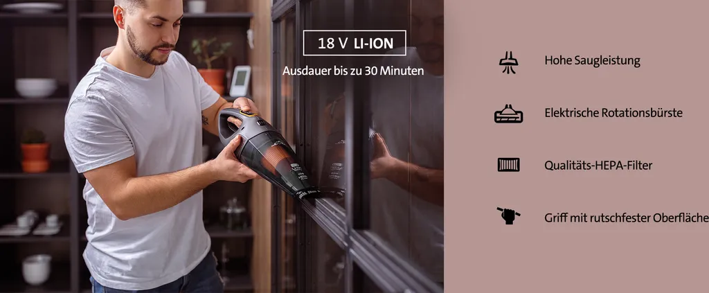 ETA Rotary ETA242590000 Akku-Handsauger, Li-ion Akku 18 V, HEPA-Filter, Elektrischer Rotationsbürste 4 ETA Rotary ETA242590000 Akku-Handsauger, Li-ion Akku 18 V, HEPA-Filter, Elektrischer Rotationsbürste – Bild 4